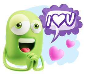  3d Rendering. Love Emoticon Face saying I Love U with Colorful