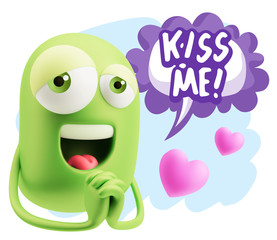  3d Rendering. Love Emoticon Face saying Kiss Me with Colorful S