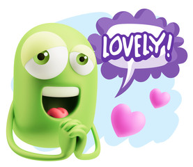  3d Rendering. Love Emoticon Face saying Lovely with Colorful Sp