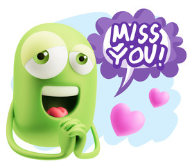  3d Rendering. Love Emoticon Face saying Miss You with Colorful