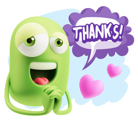  3d Rendering. Love Emoticon Face saying Thanks with Colorful Sp