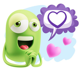  3d Rendering. Love Emoticon Face saying Love with a Heart Shape