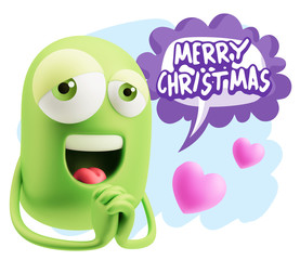  3d Rendering. Love Emoticon Face saying Merry Christmas with Co