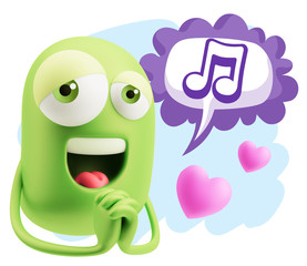  3d Rendering. Love Emoticon Face saying Music Symbol with Color