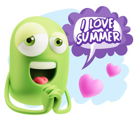  3d Rendering. Love Emoticon Face saying I Love Summer with Colo