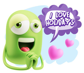  3d Rendering. Love Emoticon Face saying I Love Holidays with Co