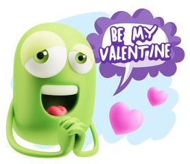 3d Rendering. Love Emoticon Face saying Be My Valentine with Co