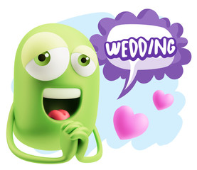  3d Rendering. Love Emoticon Face saying Wedding with Colorful S