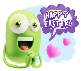  3d Rendering. Love Emoticon Face saying Happy Easter with Color
