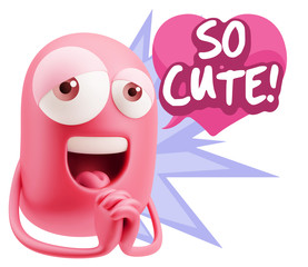  3d Rendering. Love Emoticon Face saying So Cute with Colorful S