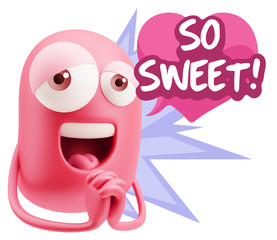  3d Rendering. Love Emoticon Face saying So Sweet with Colorful
