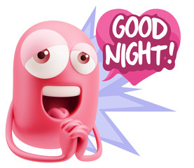  3d Rendering. Love Emoticon Face saying Good Night with Colorfu