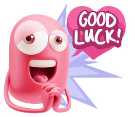  3d Rendering. Love Emoticon Face saying Good Luck with Colorful