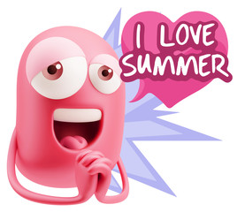  3d Rendering. Love Emoticon Face saying I Love Summer with Colo
