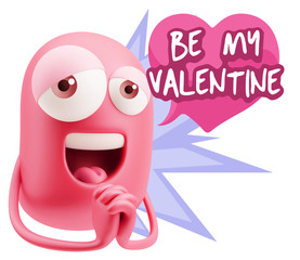  3d Rendering. Love Emoticon Face saying Be My Valentine with Co