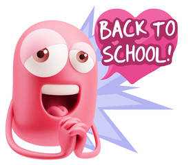  3d Rendering. Love Emoticon Face saying Back To School with Col