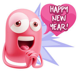 Obraz premium 3d Rendering. Love Emoticon Face saying Happy New Year with Col