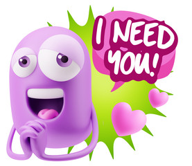  3d Rendering. Love Emoticon Face saying I Need You with Colorfu