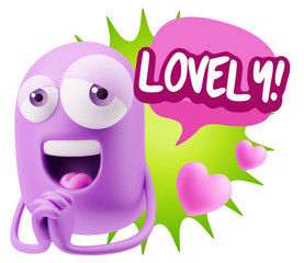  3d Rendering. Love Emoticon Face saying Lovely with Colorful Sp
