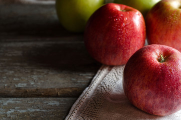 Red apples with drops of dew.