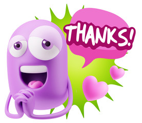  3d Rendering. Love Emoticon Face saying Thanks with Colorful Sp