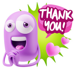  3d Rendering. Love Emoticon Face saying Thank You with Colorful