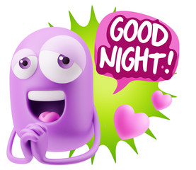  3d Rendering. Love Emoticon Face saying Good Night with Colorfu