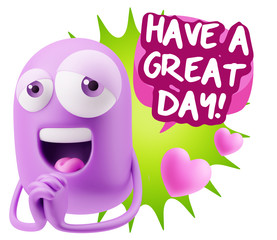  3d Rendering. Love Emoticon Face saying Have A Great Day with C