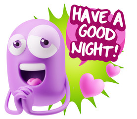  3d Rendering. Love Emoticon Face saying Have A Good Night with