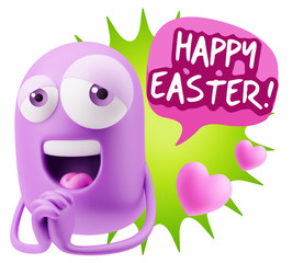  3d Rendering. Love Emoticon Face saying Happy Easter with Color