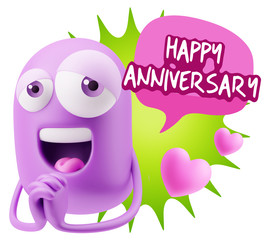 3d Rendering. Love Emoticon Face saying Happy Anniversary with