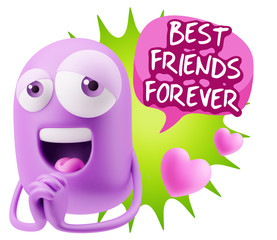  3d Rendering. Love Emoticon Face saying Best Friends Forever wi