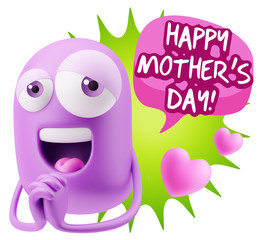  3d Rendering. Love Emoticon Face saying Happy Mother's Day with