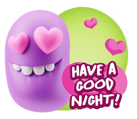 3d Rendering. Emoji in love with heart eyes saying Have A Good N