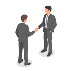 Isometric business people shaking hands in agreement 