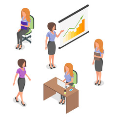Isometric vector set of young  businesswomen.