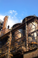 Dolni oblast Vitkovice (The Lower Vitkovice area), Ostrava, Czech Republic / Czechia - rusty and corrdoded old industrial building. Former ironworks, now National Culture Heritage 