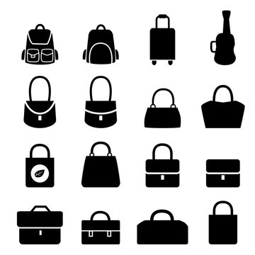 Set of bag icons in silhouette style