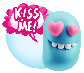 3d Rendering. Emoji in love with heart eyes saying Kiss Me with