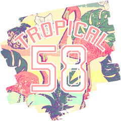 Tropical print with flamingos and number in vector
