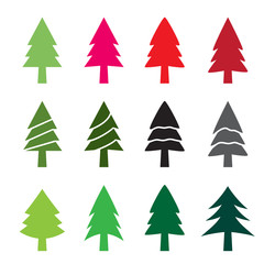Set of christmas tree in silhouette style