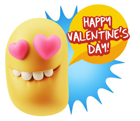 3d Rendering. Emoji in love with heart eyes saying Happy Valenti
