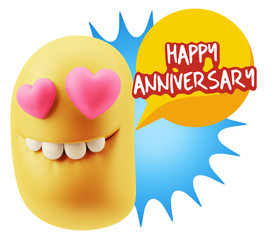 3d Rendering. Emoji in love with heart eyes saying Happy Anniver
