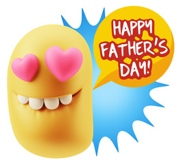 3d Rendering. Emoji in love with heart eyes saying Happy Father'