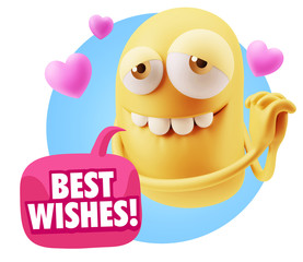  3d Rendering. Emoji in love with hearts shapes saying Best Wish