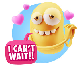  3d Rendering. Emoji in love with hearts shapes saying I Can't W