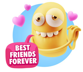  3d Rendering. Emoji in love with hearts shapes saying Best Frie