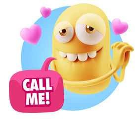  3d Rendering. Emoji in love with hearts shapes saying Call Me w