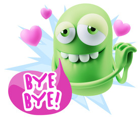  3d Rendering. Emoji in love with hearts shapes saying Bye Bye w