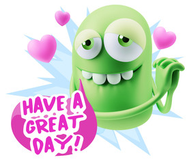  3d Rendering. Emoji in love with hearts shapes saying Have A Gr